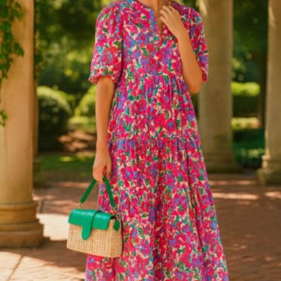 Tuckernuck Magenta Multi Floral Cisco Dress Size L - Picture 2 of 4